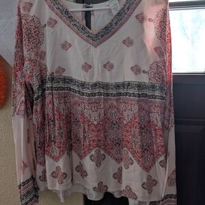 Sundance Pink and Navy Printed V-Neck Tunic